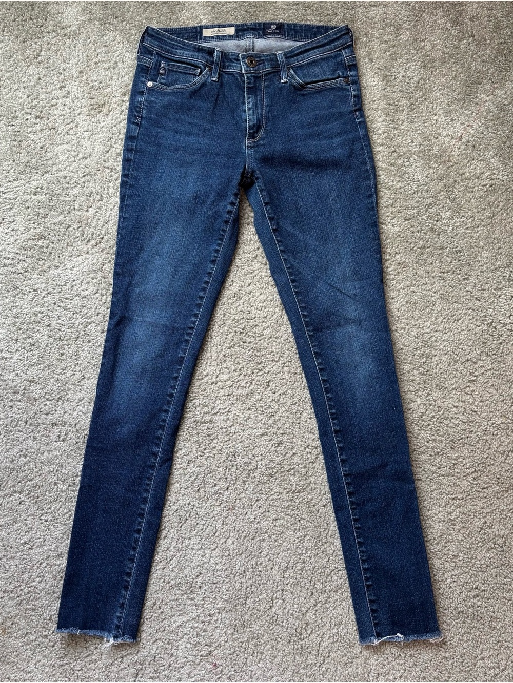AG The Middi Mid Rise Legging Raw Hem Skinny Jeans Dark Wash